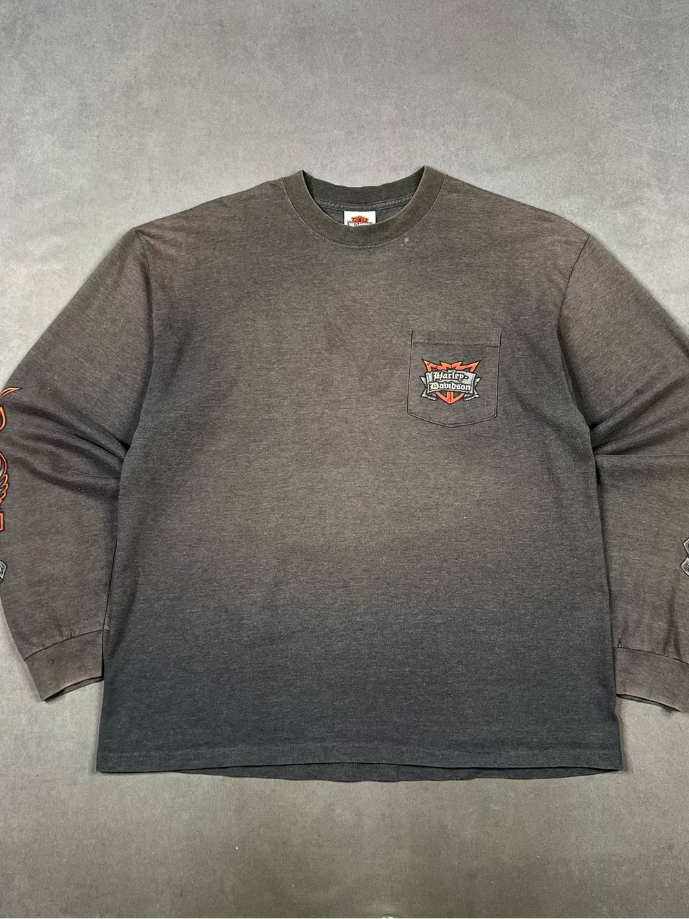 Harley-Davidson Long Sleeve Pocket Tee - Charcoal with Orange Logo